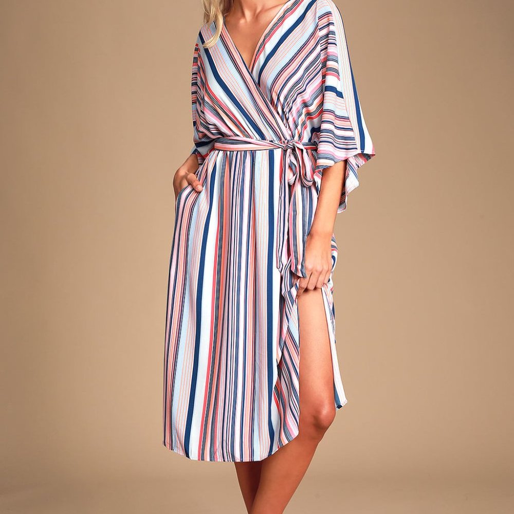High Potential Blue Multi Striped Midi Dress
